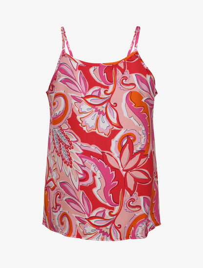 Débardeur carré à motifs tropicaux à col volanté - Fushia - 2