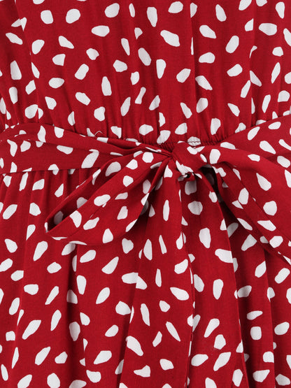 Robe cintrée à imprimé moucheté - Rouge - 3