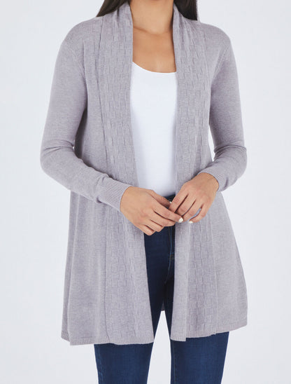Gilet mi-long à col châle damier - Gris clair - 4