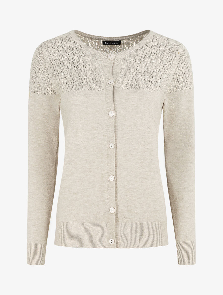 Gilet uni à manches longues - Beige - 5