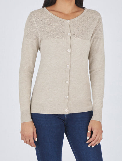Gilet uni à manches longues - Beige - 4
