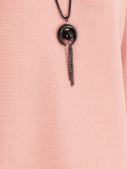 Pull uni col bateau - Rose - 3