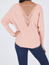 Pull à dos en dentelle - Rose - 1