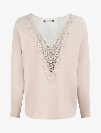 Pull à dos en dentelle - Beige - 3