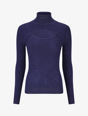 Pull col montant et decolleté ajouré - Marine - 1