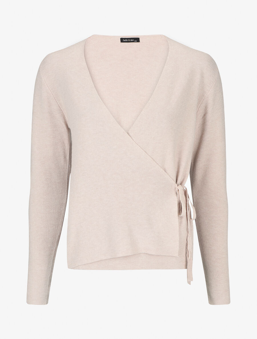 Pull cache-coeur et liens à nouer - Beige - 1