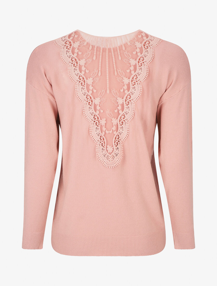 Pull manches 3/4 et dos fantaisie - Rose - 1