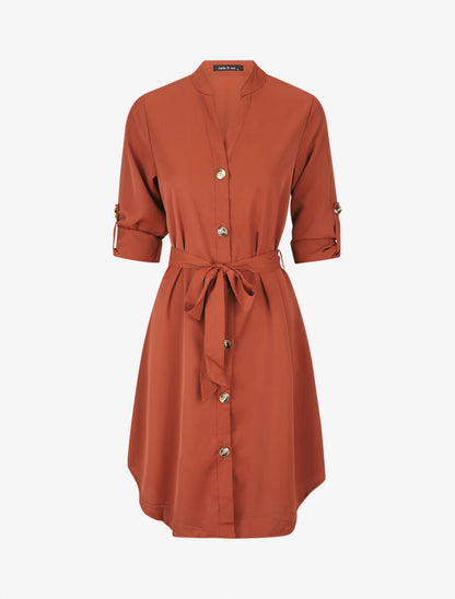 Robe chemise à manches longues et boutons - Rouille - 4