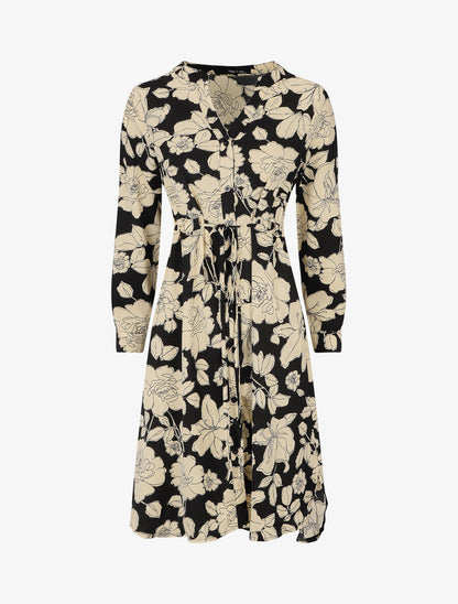 Robe mi-longue imprimé floral - Noir/beige - 1