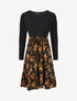 Robe mi-longue fleuri à volants - Noir - 1