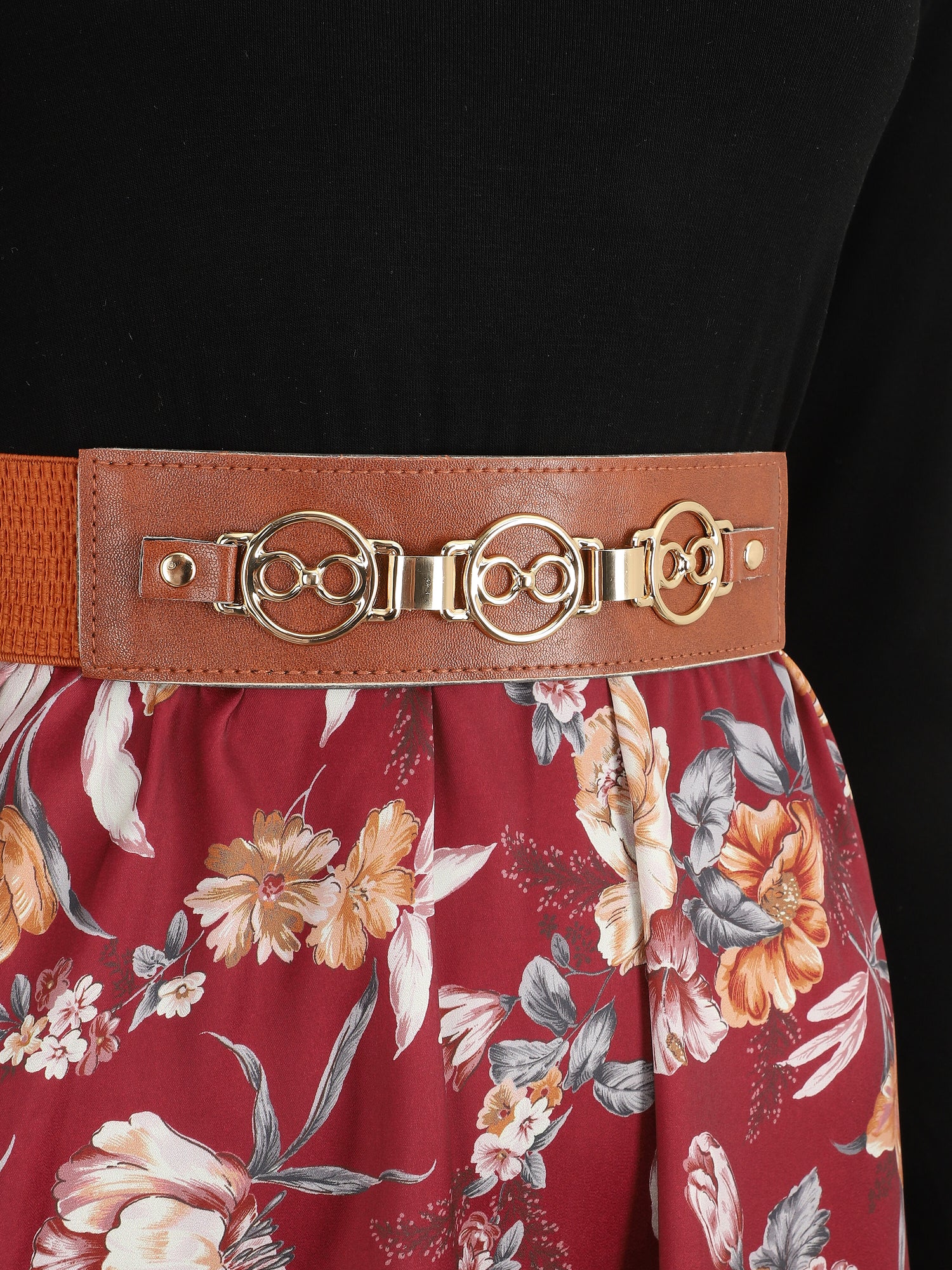 Robe bicolore à imprimé floral - Bordeaux - 3