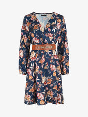 Robe satinée à imprimée floral - Marine - 1