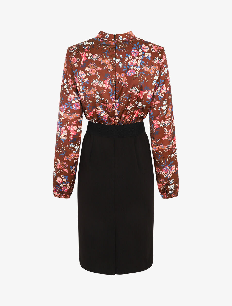 Robe satinée imprimé fleuri - Marron - 3