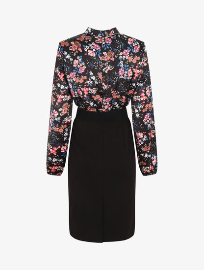 Robe satinée imprimé fleuri - Noir - 3