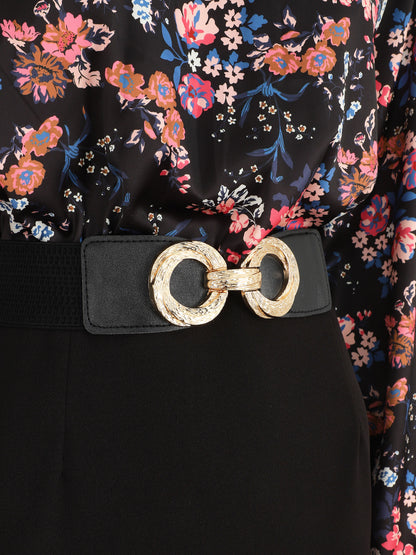 Robe satinée imprimé fleuri - Noir - 4