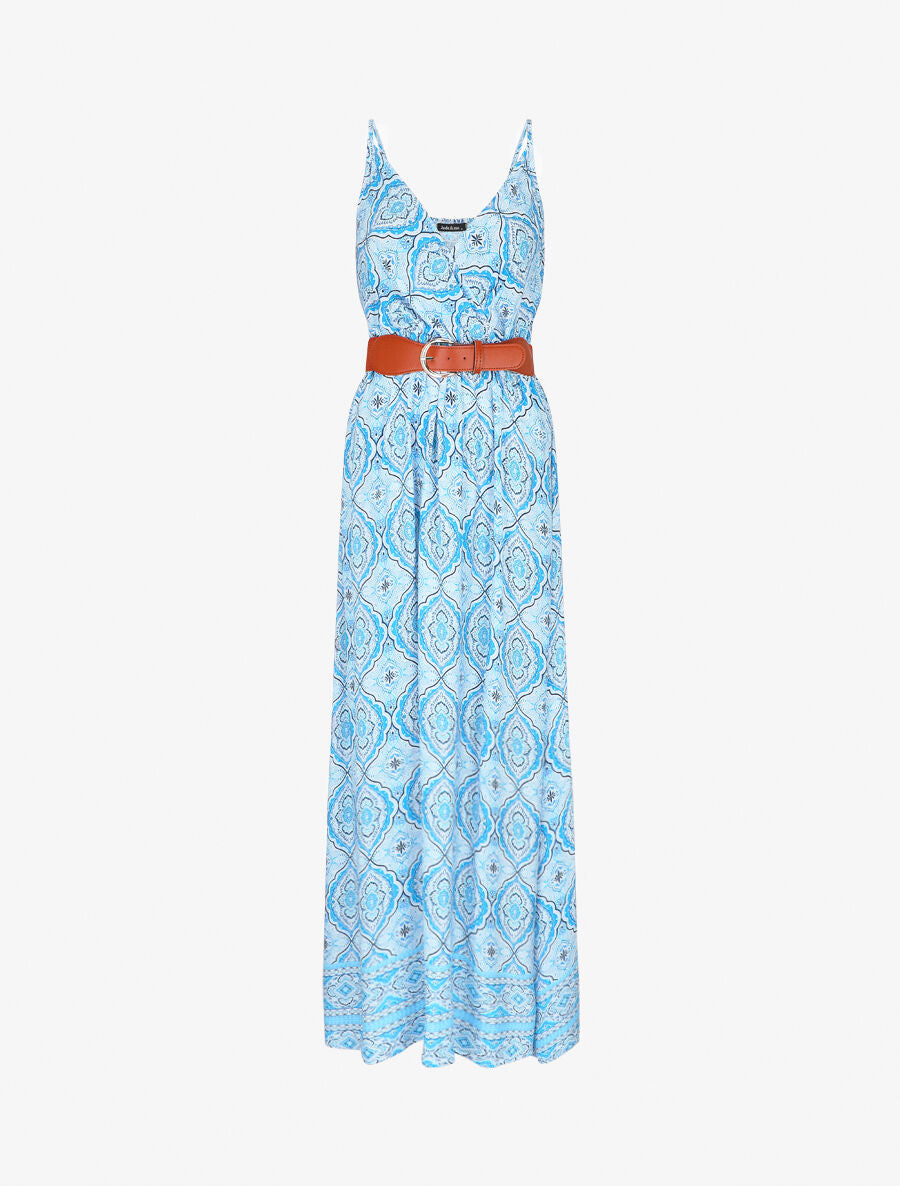 Robe longue empire à imprimé foulard - Bleu - 1
