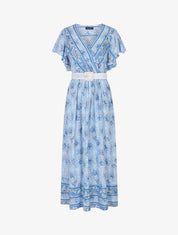 Robe longue élastiquée imprimé floral - Bleu - 1