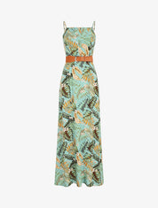 Robe longue droite à imprimé feuillage - Vert d&