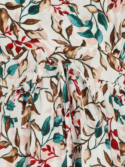 Robe mi-longue à imprimé feuilles - Blanc - 3