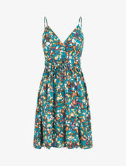 Robe mi-longue à imprimé feuilles - Bleu canard - 1