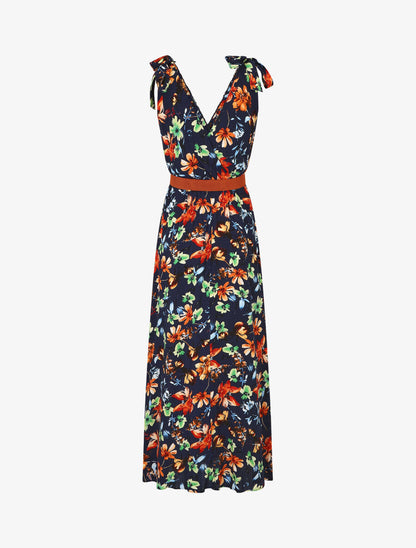 Robe imprimé fleuri à col en V - Marine - 2