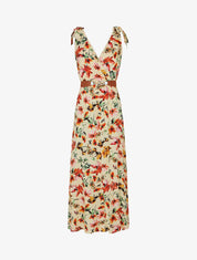 Robe imprimé fleuri à col en V - Beige - 5