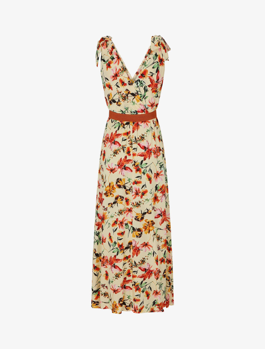 Robe imprimé fleuri à col en V - Beige - 2