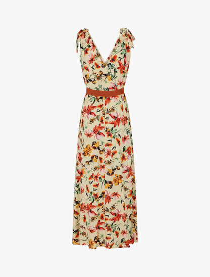 Robe imprimé fleuri à col en V - Beige - 2