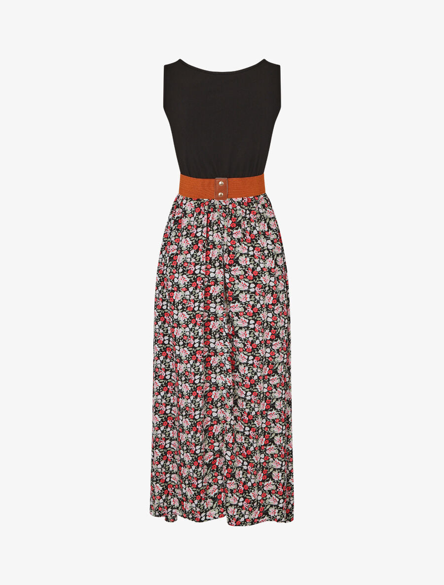 Robe bicolore à imprimé petites fleurs - Noir - 2