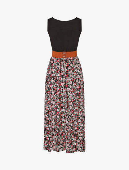 Robe bicolore à imprimé petites fleurs - Noir - 2