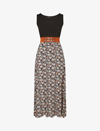 Robe bicolore à imprimé petites fleurs - Marine - 5