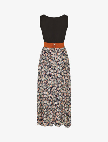 Robe bicolore à imprimé petites fleurs - Marine - 2