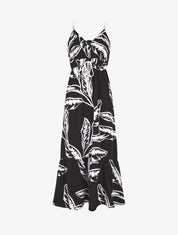 Robe à bretelles style cordes imprimé grandes feuilles - Noir - 1