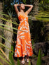 Robe à bretelles style cordes imprimé grandes feuilles - Orange - 5