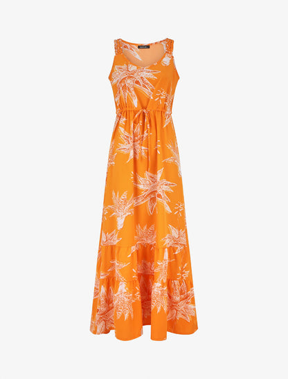 Robe longue droite à imprimé fleurs - Orange - 1