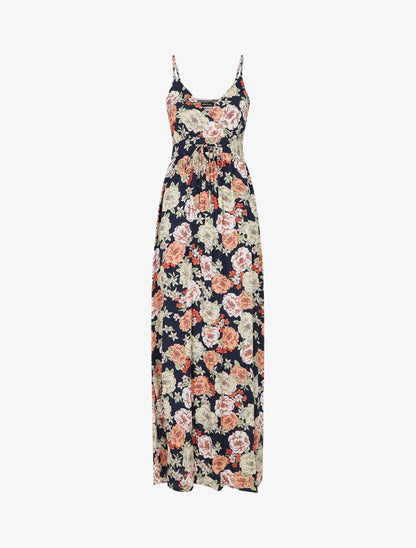 Robe longue imprimé multi-fleurs - Marine - 1