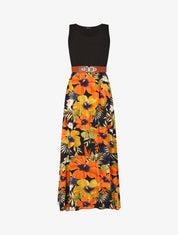 Robe longue bicolore imprimé tropical - Marine - 5