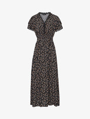Robe imprimé petites fleurs à double manches - Noir - 4