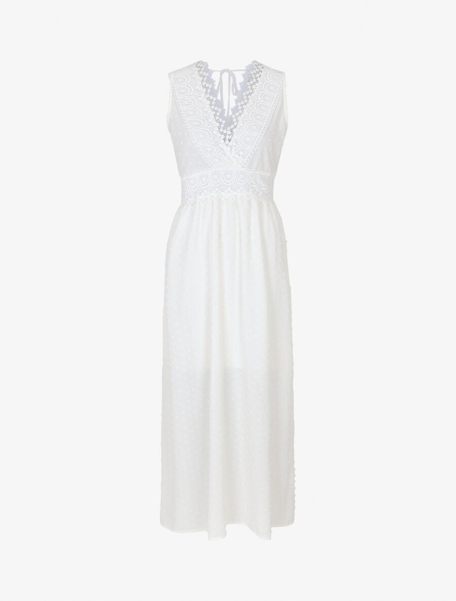 Robe longue unie texturée - Blanc - 5