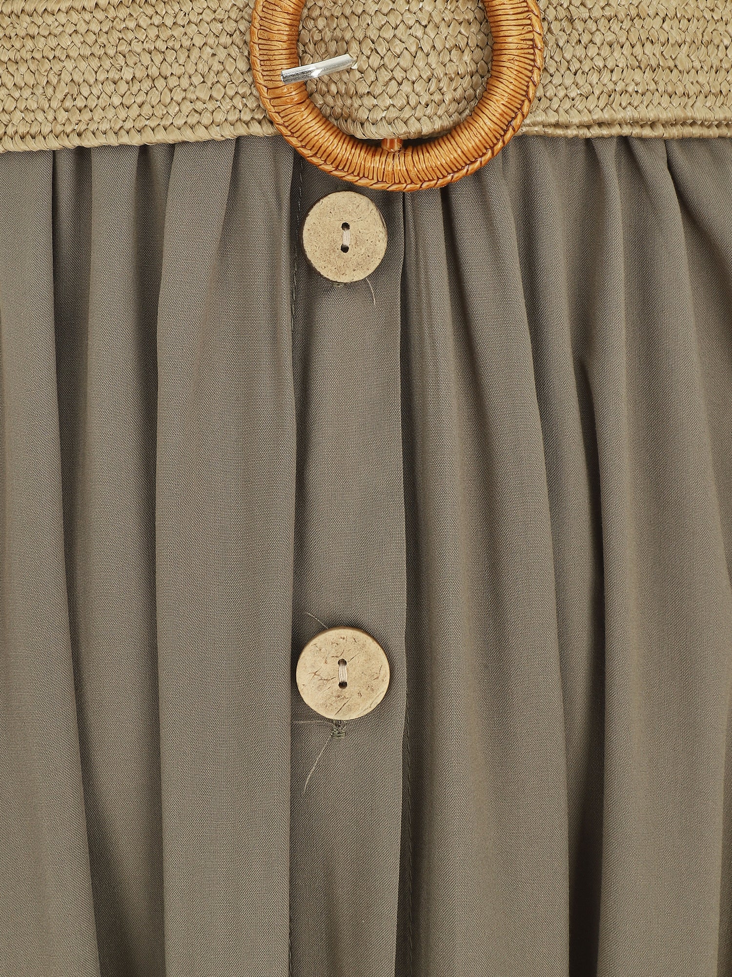Robe longue unie à bretelles et boutons - Kaki - 3