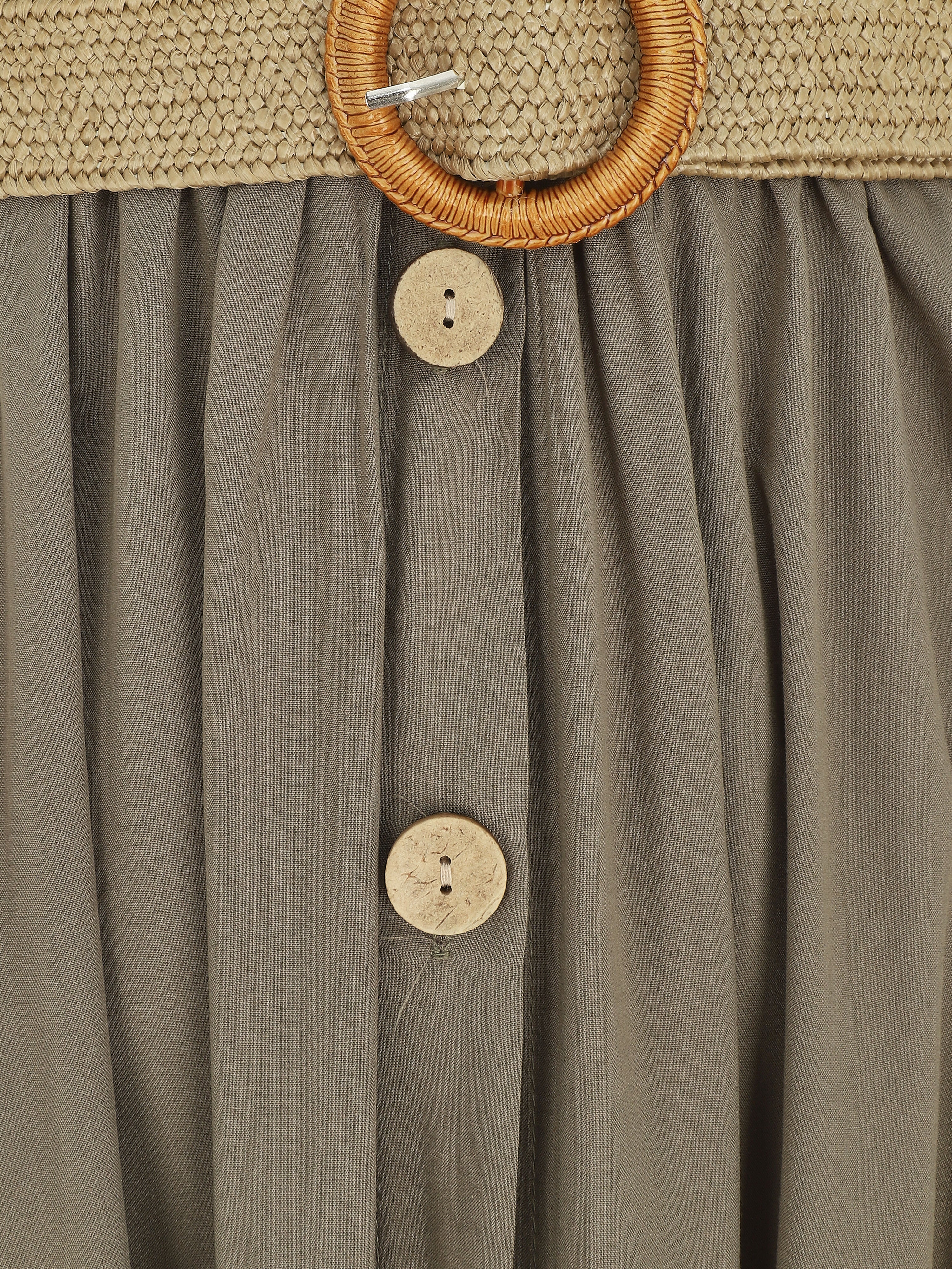 Robe longue unie à bretelles et boutons - Kaki - 3