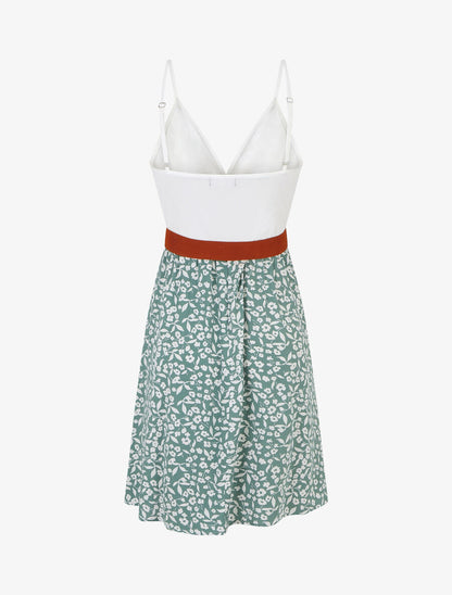 Robe mi-longue fleurie à fines bretelles - Vert d&