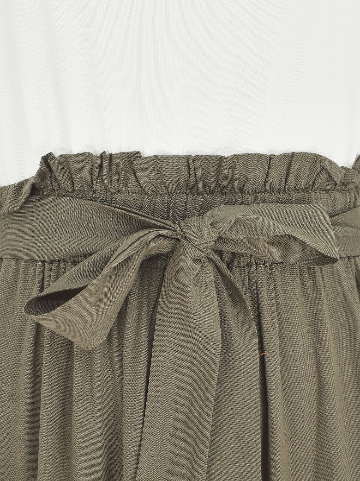 Robe longue évasée sans manches bicolore - Kaki - 3