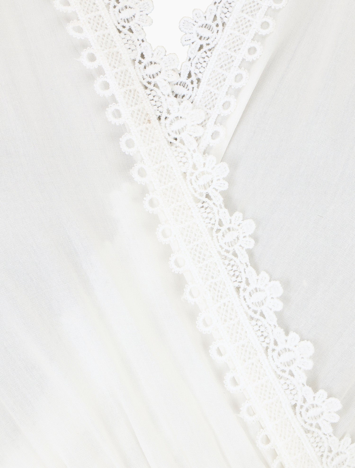 Robe courte unie col dentelle et bords volantés - Blanc - 3