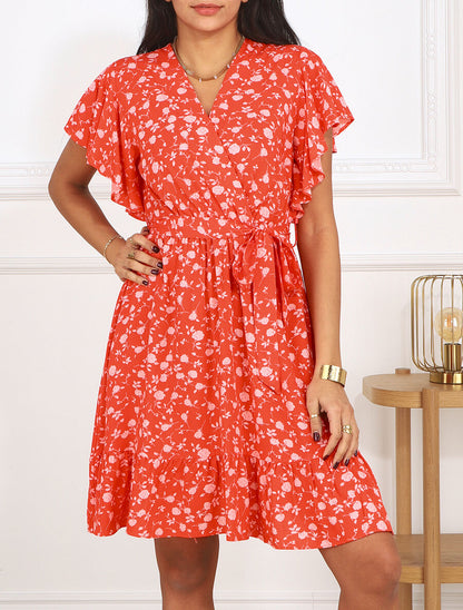 Robe mi-longue coupe patineuse - Rouge - 4