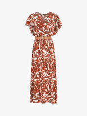 Robe longue manches courtes imprimé floral - Marron - 5