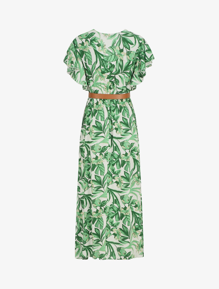 Robe longue manches courtes imprimé floral - Vert - 2
