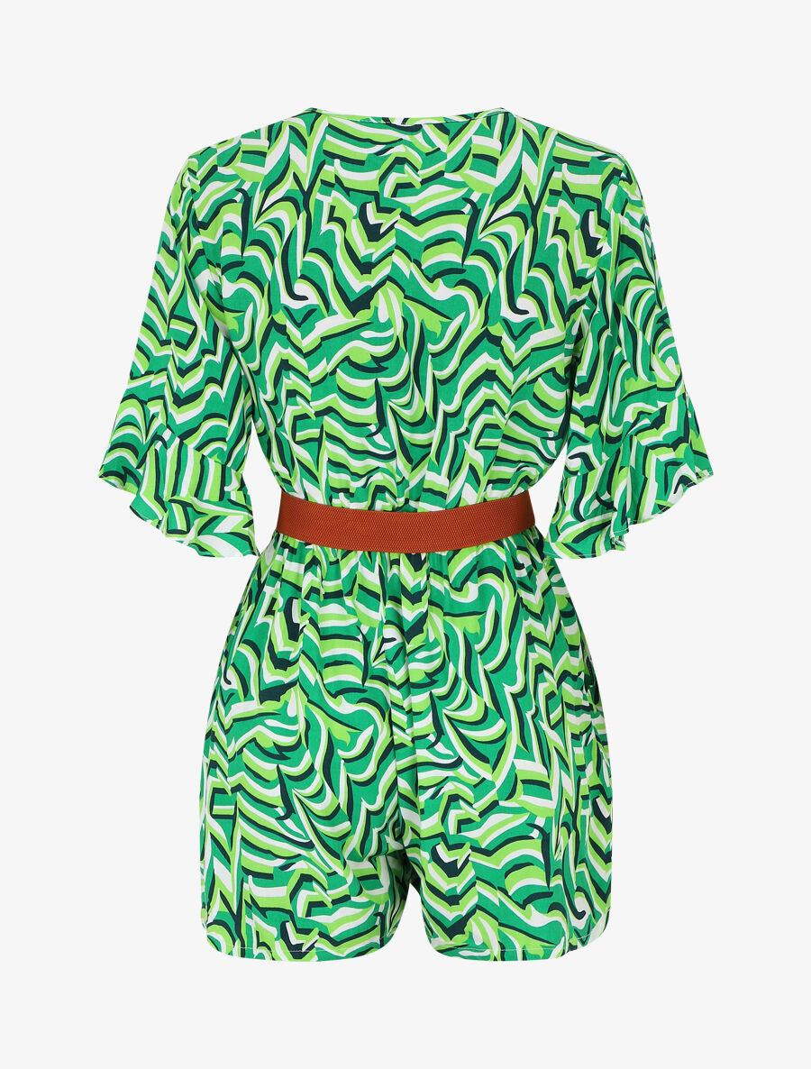 Combishort manches courtes imprimé graphique - Vert - 2