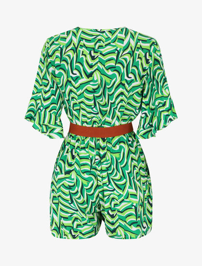 Combishort manches courtes imprimé graphique - Vert - 2