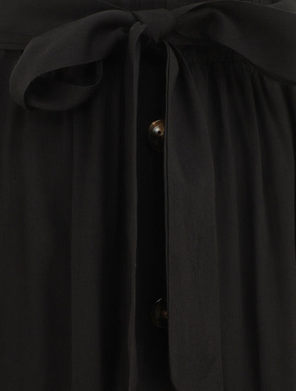 Jupe midi unie évasée à boutons - Noir - 3